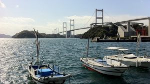 Boats next to the Shimanami Kaido
